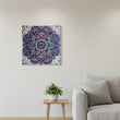 white mandala with purple and blue accents
